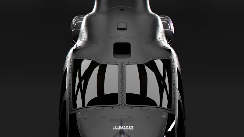 High-tech aircraft cockpit design with futuristic aesthetics and sleek black surface.